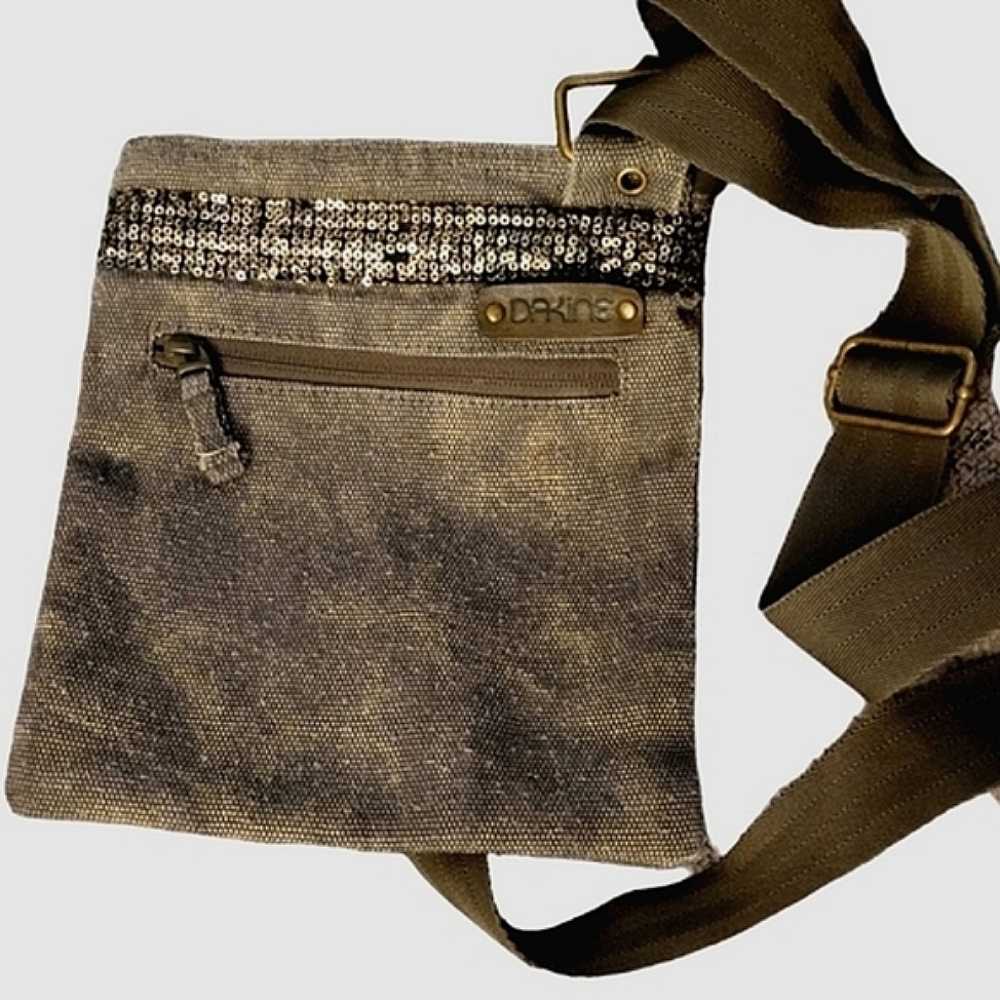EUC Dakine Crossbody Sequined Bag, Canvas Adjustable Strap Zip Closure & Pockets